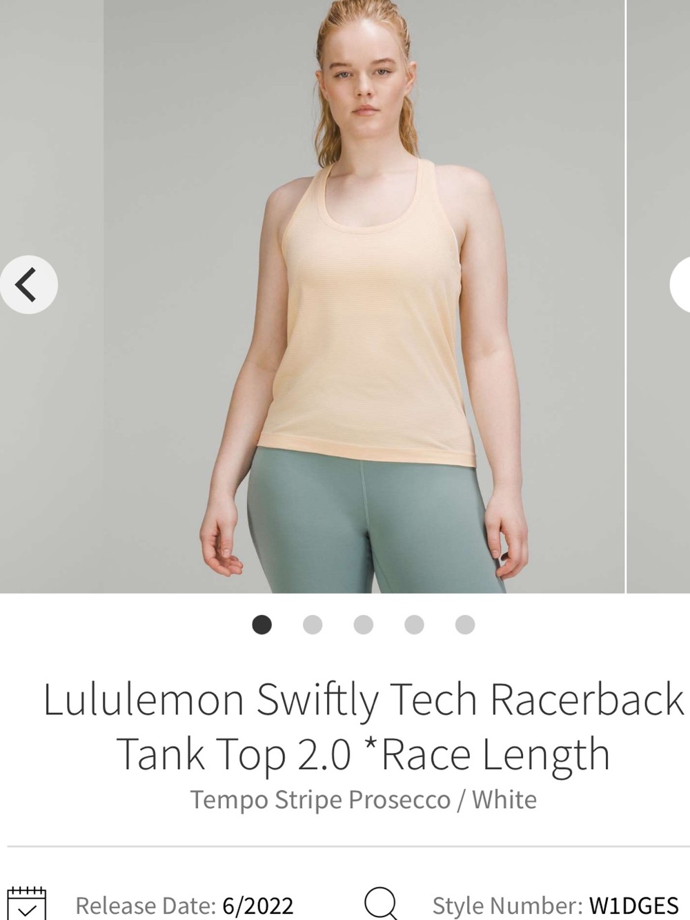 Lululemon swiftly tech racerback tank 2.0, race length, tempo stripe prosecco